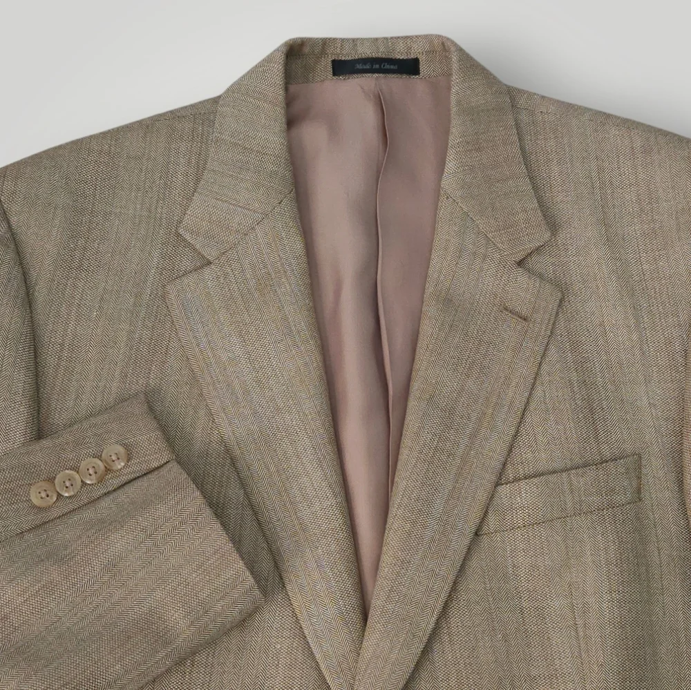 Lauren Ralph Lauren Silk Wool Blazer 44R Camel Tan Herringbone Old Money‎